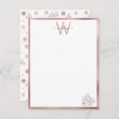 バラ金ゴールドアイススケート赤面ピンクスケートで滑るキッズ ノートカード (正面/裏面)