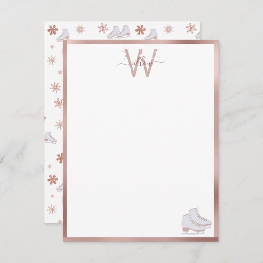 バラ金ゴールドアイススケート赤面ピンクスケートで滑るキッズ ノートカード (正面/裏面)