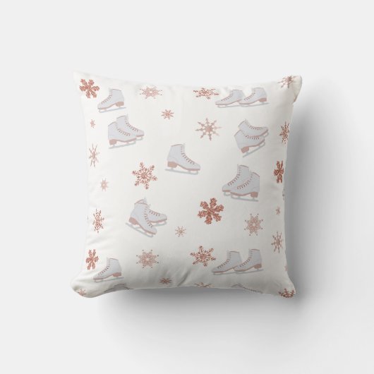 バラ金ゴールドアイススケート赤面ピンクスケートで滑るパターン クッション (正面)