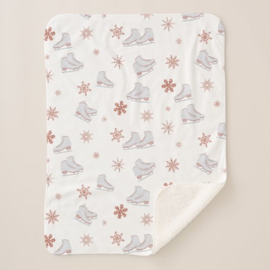 バラ金ゴールドアイススケート赤面ピンクスケートで滑るパターン シェルパブランケット (正面)