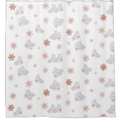 バラ金ゴールドアイススケート赤面ピンクスケートで滑るパターン シャワーカーテン (正面)