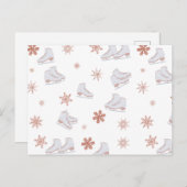 バラ金ゴールドアイススケート赤面ピンクスケートで滑るパターン シーズンポストカード (正面/裏面)