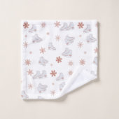 バラ金ゴールドアイススケート赤面ピンクスケートで滑るパターン バスタオルセット (ウォッシュタオル)