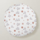 バラ金ゴールドアイススケート赤面ピンクスケートで滑るパターン ラウンドクッション (裏面)