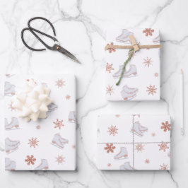 バラ金ゴールドアイススケート赤面ピンクスケートで滑るパターン ラッピングペーパーシート