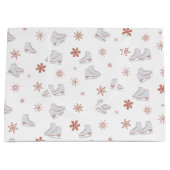 バラ金ゴールドアイススケート赤面ピンクスケートで滑るパターン ラージペーパーバッグ (正面)