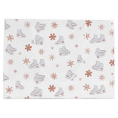 バラ金ゴールドアイススケート赤面ピンクスケートで滑るパターン ラージペーパーバッグ (裏面)