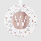 バラ金ゴールドアイススケート赤面ピンクスケートで滑るモノグラム オーナメント (裏面)