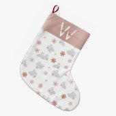 バラ金ゴールドアイススケート赤面ピンクスケートで滑るモノグラム ラージクリスマスストッキング (正面 (吊り時))