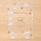 バラ金ゴールドアイススケート赤面ピンクスケートで滑る誕生日 アクリル招待状 (正面)