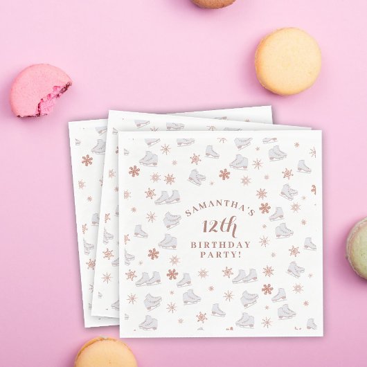 バラ金ゴールドアイススケート赤面ピンクスケートで滑る誕生日 スタンダードランチョンナプキン