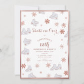 バラ金ゴールドアイススケート赤面ピンクスケートで滑る誕生日 招待状 (正面)