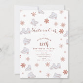 バラ金ゴールドアイススケート赤面ピンクスケートで滑る誕生日 招待状 (正面)