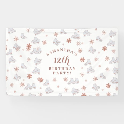 バラ金ゴールドアイススケート赤面ピンクスケートで滑る誕生日 横断幕 (横)