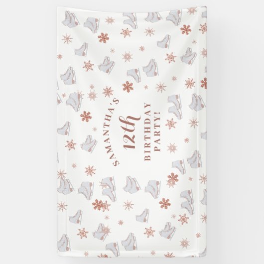 バラ金ゴールドアイススケート赤面ピンクスケートで滑る誕生日 横断幕 (縦)