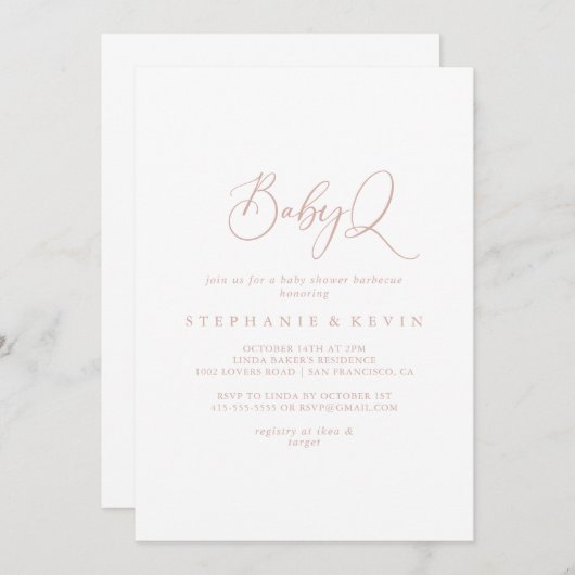 バラ金ゴールドアイディリックBabyQベビーシャワーバーベキュー 招待状 (正面/裏面)