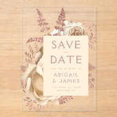 バラ金ゴールドアイボリークリームフローラ結婚式日付を保存 アクリル招待状 (正面)