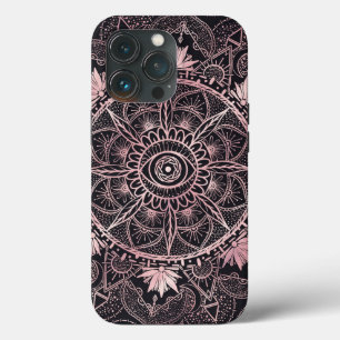 バラ金ゴールドアイマンダラブラックデザイン iPhone 13 PROケース