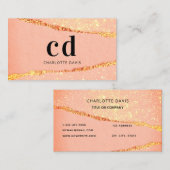 バラ金ゴールドアガートグリッター大理石モノグラムイニシャル 名刺 (正面/裏面)