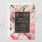 バラ金ゴールドアクリル筆画ガールベビーシャワー 招待状 (正面)