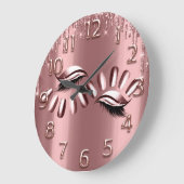 バラ金ゴールドアラビア数字グリッタードリップラッシュ爪、 ネイル ラージ壁時計 (傾斜)