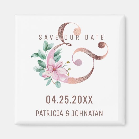 バラ金ゴールドアンパサンドフローラ結婚式の日付を保存 マグネット (正面)