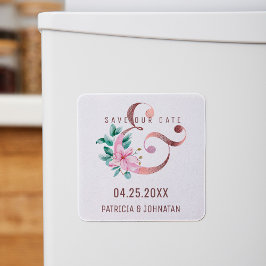 バラ金ゴールドアンパサンドフローラ結婚式の日付を保存 マグネット