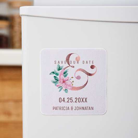 バラ金ゴールドアンパサンドフローラ結婚式の日付を保存 マグネット