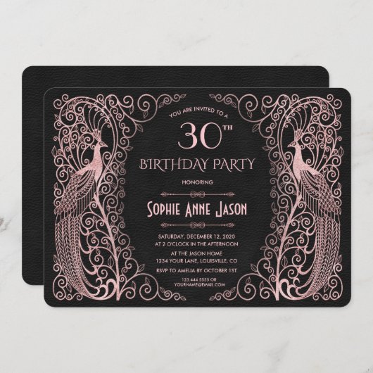 バラ金ゴールドアートピーコックス30th誕生日パーティー 招待状 (正面/裏面)