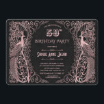 バラ金ゴールドアートピーコック50thバースデーパーティー 招待状<br><div class="desc">デザインユニークは、黒い質感の背景に古い世界のスタイルフェイク金ゴールドアートのデコpeacocksとグラフィックモダンアプローチの組み合わせを特徴とする。ツールカスタマイズを使って情報を追加する。一致するアイテムは、訪問、お願い、私のバラ金ゴールドアールデコピーコックス収集。</div>