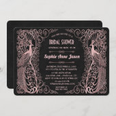 バラ金ゴールドアールデコピーコックスブラックブライダルシャワー 招待状 (正面/裏面)