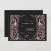 バラ金ゴールドアールデコピーコックスブラックRSVP 出欠カード (正面/裏面)