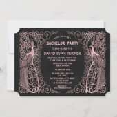 バラ金ゴールドアールデコピーコックブラックウェディング招待 招待状 (正面)