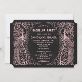 バラ金ゴールドアールデコピーコックブラックウェディング招待 招待状