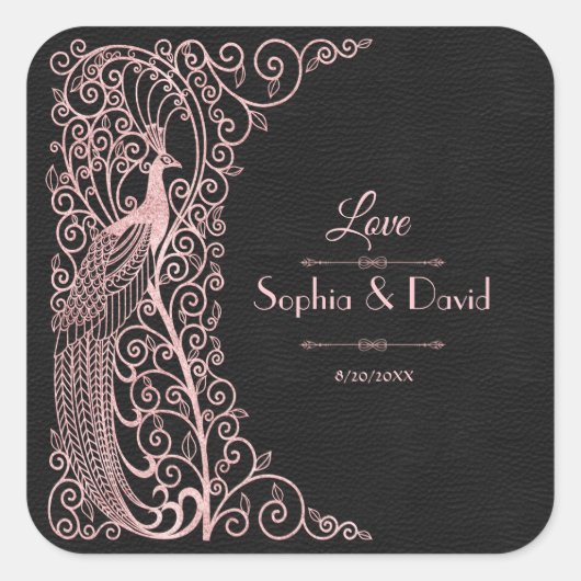 バラ金ゴールドアールデコ結婚Peacocks スクエアシール (正面)