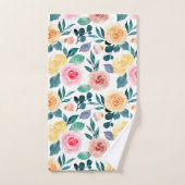 バラ金ゴールドイエローピンクフローラ水彩パターン バスタオルセット (ハンドタオル)