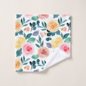 バラ金ゴールドイエローピンクフローラ水彩パターン バスタオルセット (ウォッシュタオル)