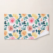 バラ金ゴールドイエローピンクフローラ水彩パターン バスタオルセット (ハンドタオル)