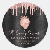 バラ金ゴールドイチゴグリッタードリップ菓子ブラック ラウンドシール (正面)