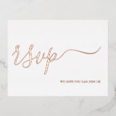 バラ金ゴールドウェディングRSVP返信シンプル書道 箔招待状ポストカード (正面)