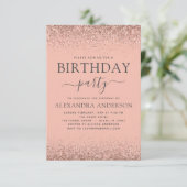 バラ金ゴールドエイジ誕生日ピンクスパークルグリッター 招待状 (スタンド正面)