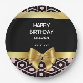 バラ金ゴールドエジプトジオメトリック金ゴールドボウハッピーバースデー ペーパープレート