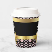 バラ金ゴールドエジプトジオメトリック金ゴールドボウハッピーバースデー 紙コップ (左)