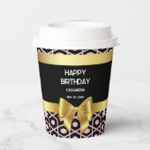 バラ金ゴールドエジプトジオメトリック金ゴールドボウハッピーバースデー 紙コップ (裏面)