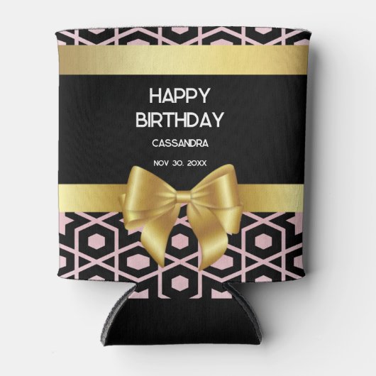 バラ金ゴールドエジプトジオメトリック金ゴールドボウハッピーバースデー 缶クーラー (正面)