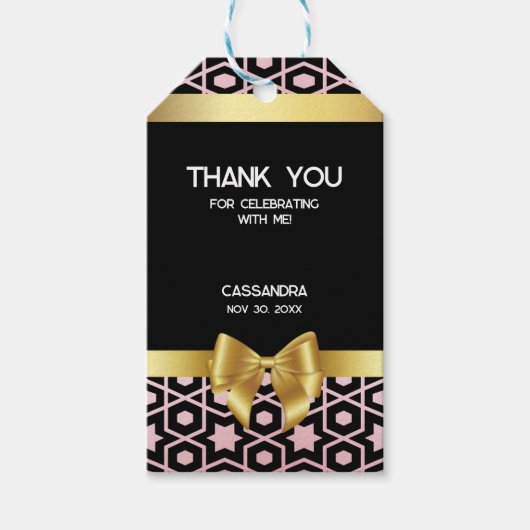 バラ金ゴールドエジプトジオメトリック金ゴールドボウ誕生日 ギフトタグ (正面)