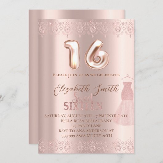 バラ金ゴールドエレガンス、sweet sixteen招待 招待状 (正面/裏面)