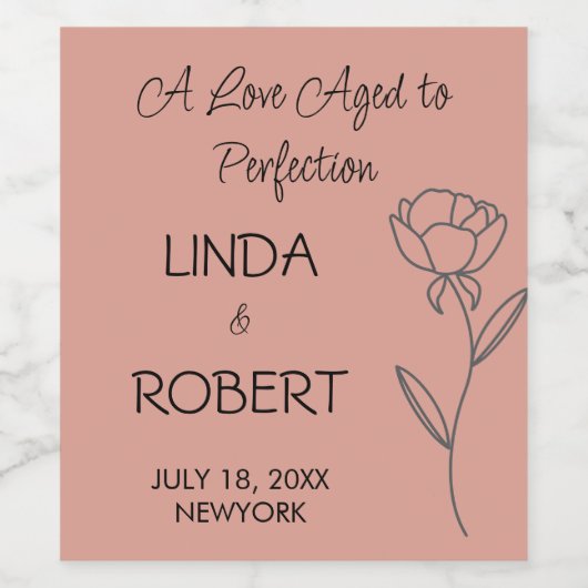 バラ金ゴールドエレガントなウェディングワインラベル ワインラベル (シングルラベル)