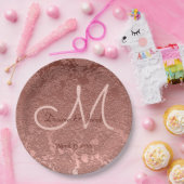 バラ金ゴールドエレガントウェディング披露宴モノグラム ペーパープレート (パーティー)