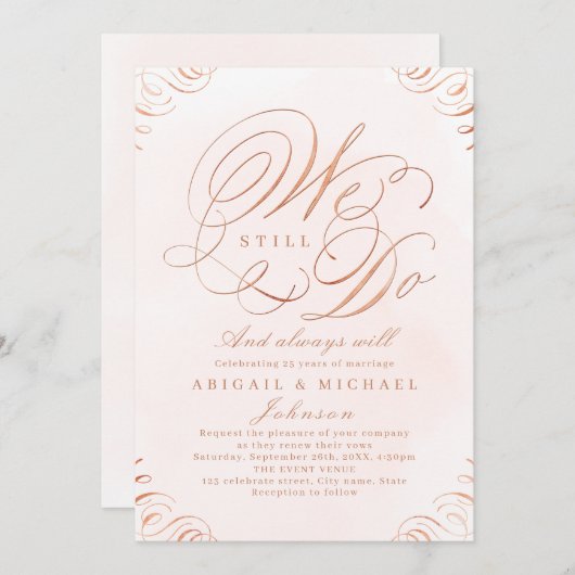 バラ金ゴールドエレガントクラシック書私たちはまだ行う 招待状 (正面/裏面)